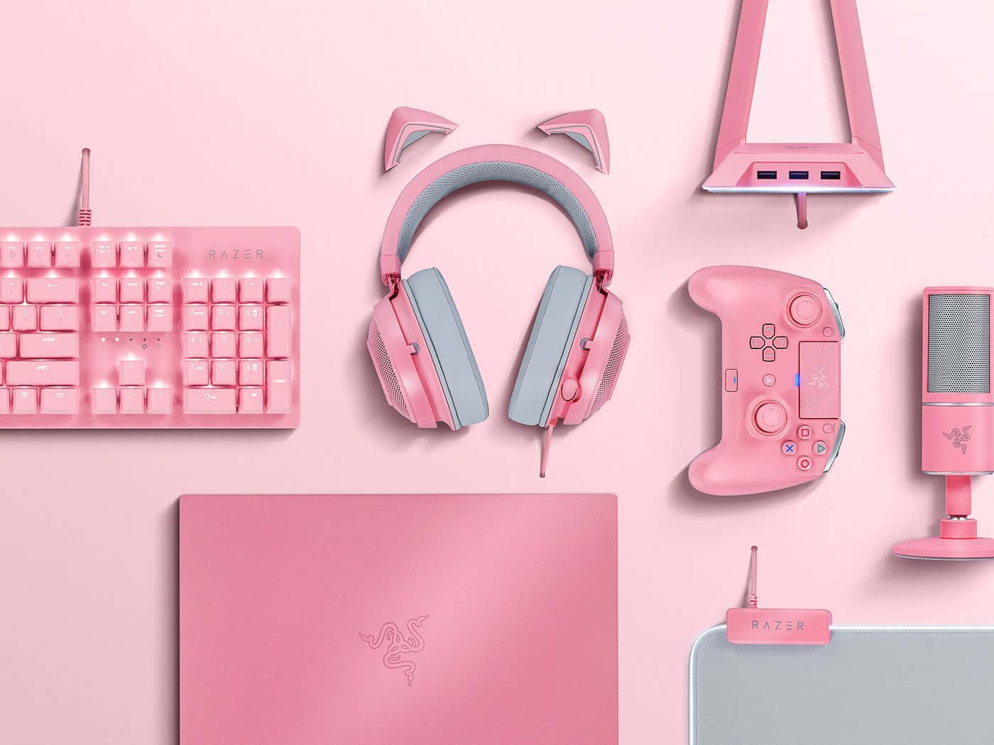 Pink Gaming Setup Aesthetic.jpg Wallpaper