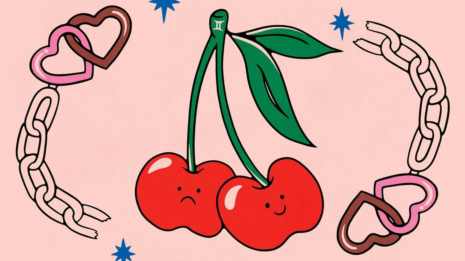 Pink Gemini Cherriesand Chains Aesthetic Wallpaper