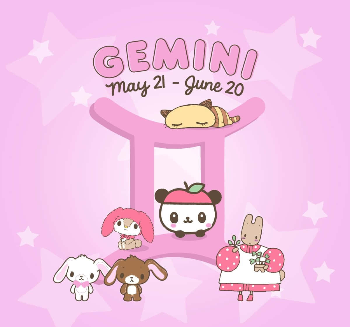 Pink Gemini Zodiac Cute Characters Wallpaper