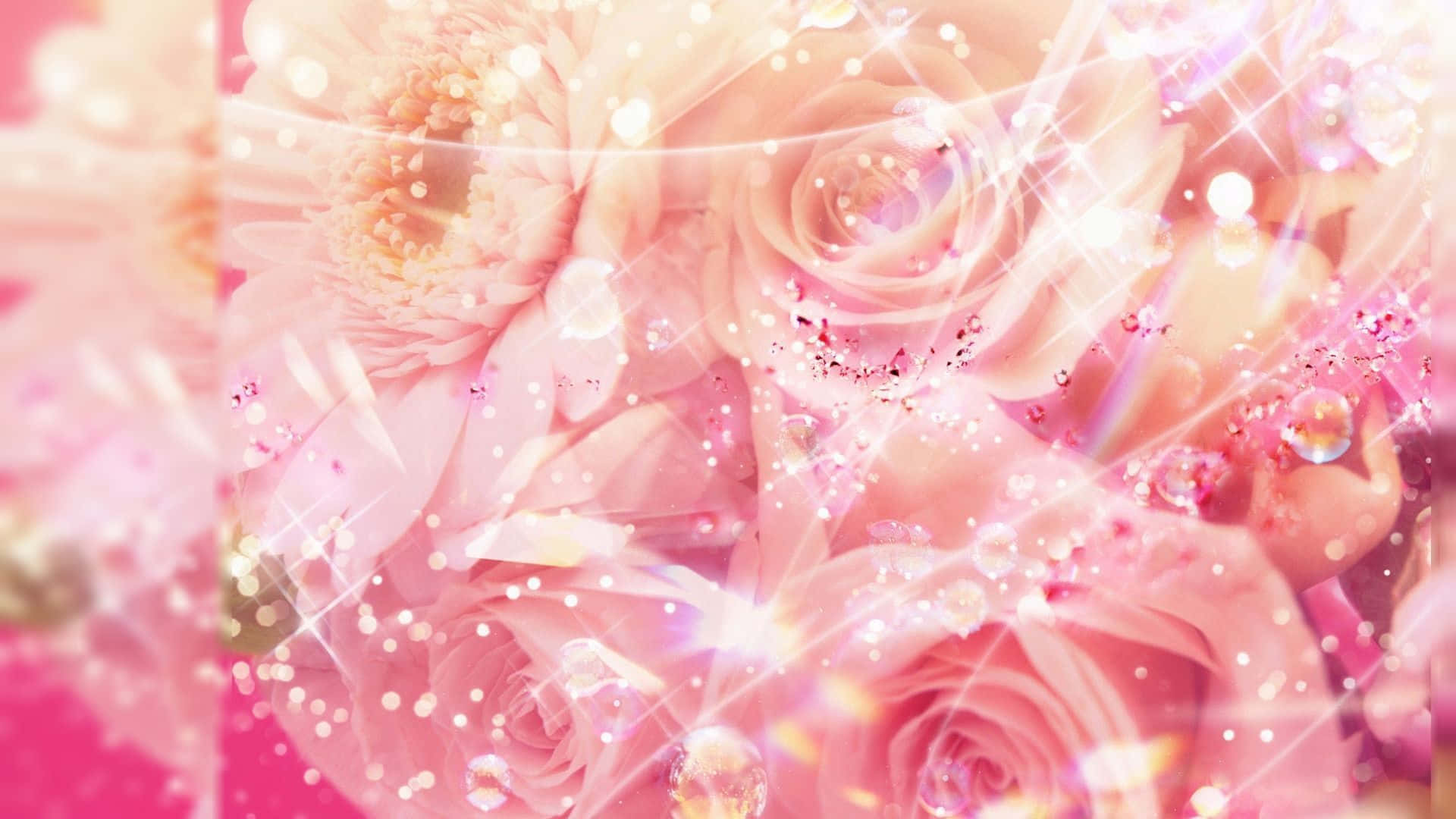 Pink Flowers With Sparkles On A Pink Background Wallpaper