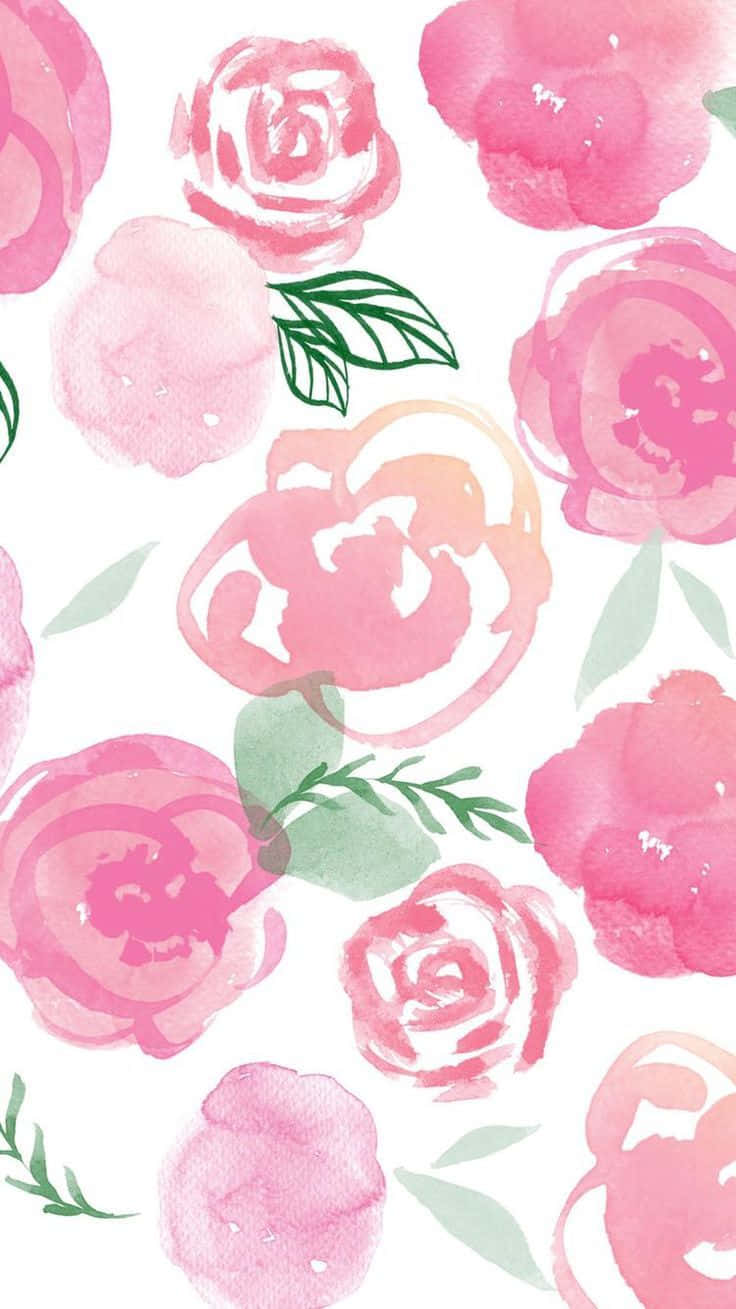 rosa vandfarve roser mønster Wallpaper