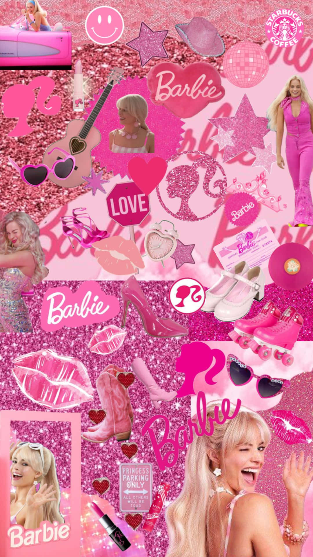 Pink Glitter Barbie Collage Aesthetic.jpg Wallpaper