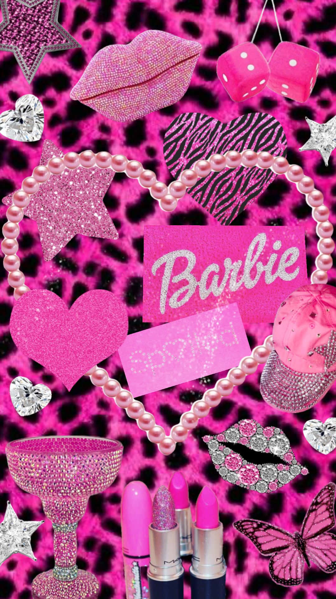 Pink Glitter Barbie Collage Wallpaper