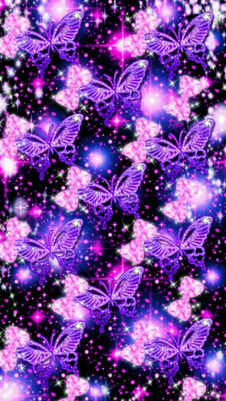 Beautiful Pink Glitter Butterfly Wallpaper