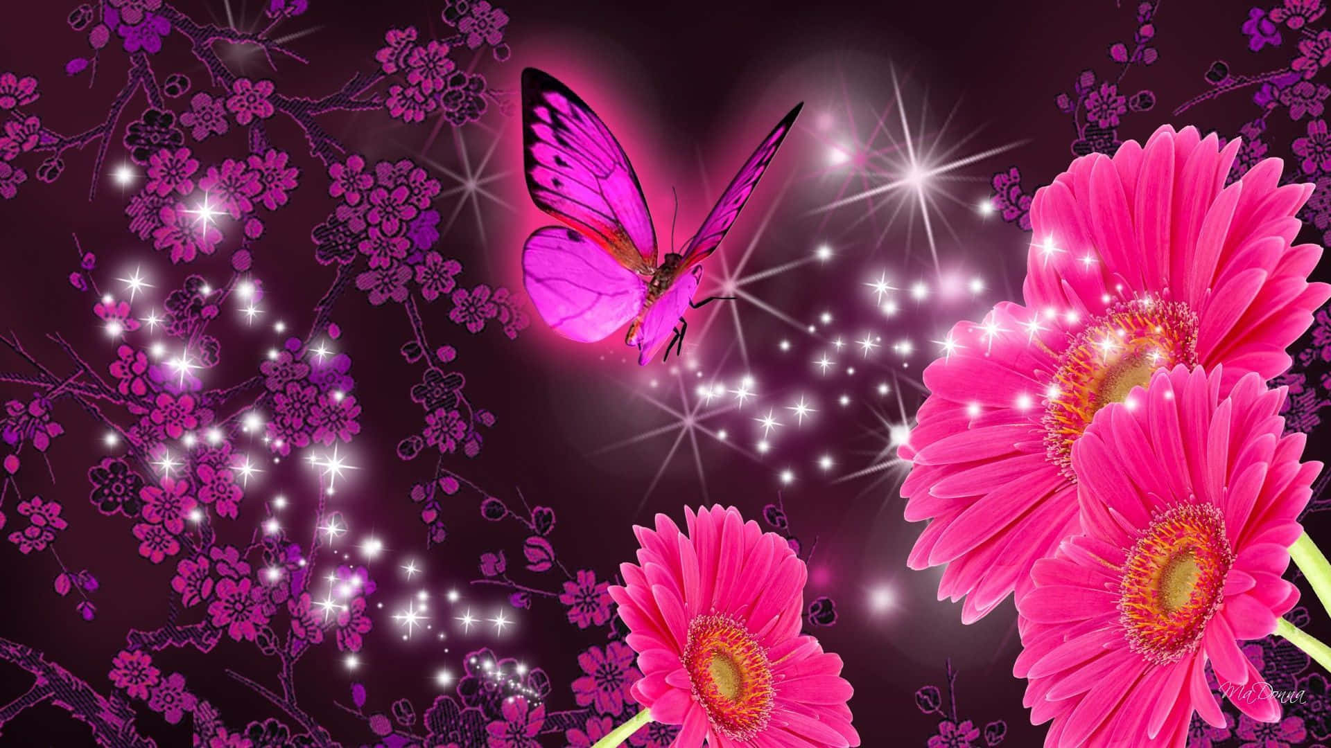 A sparkling pink butterfly is a sign of hope and beauty. Wallpaper