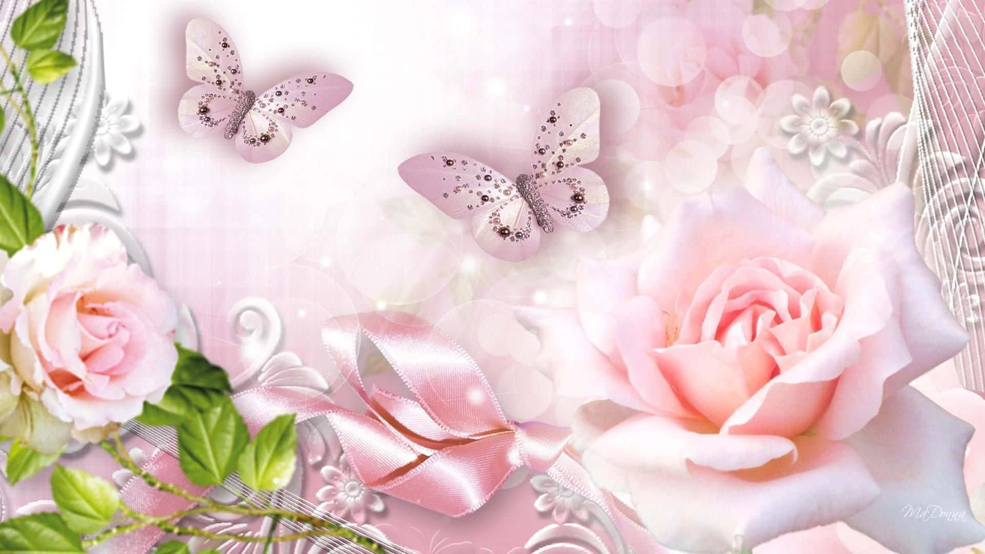 Duefarfalle Rosa Con Glitter Sfondo