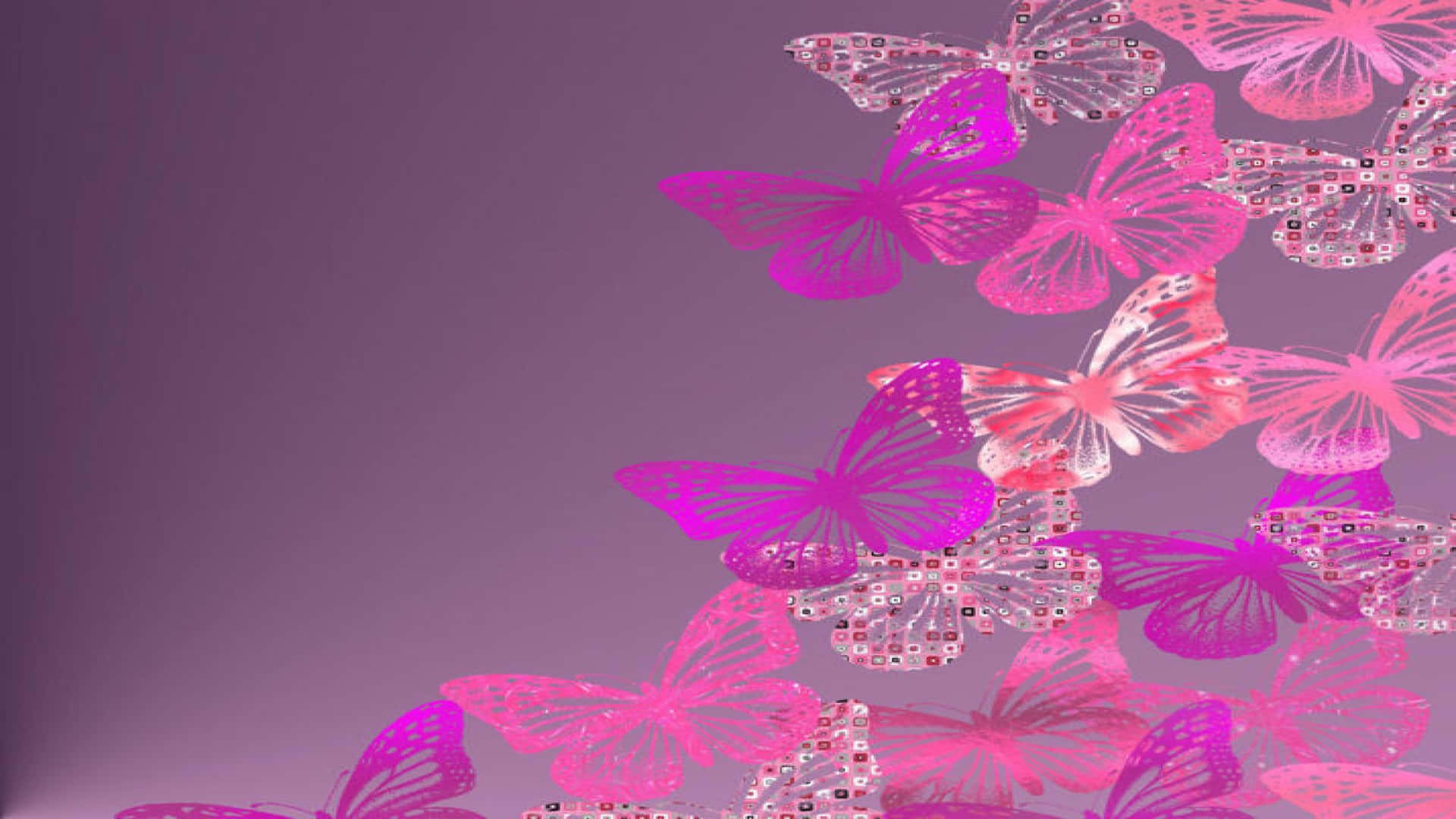 Unahermosa Mariposa Rosada De Purpurina Sobre Un Cielo Al Atardecer. Fondo de pantalla