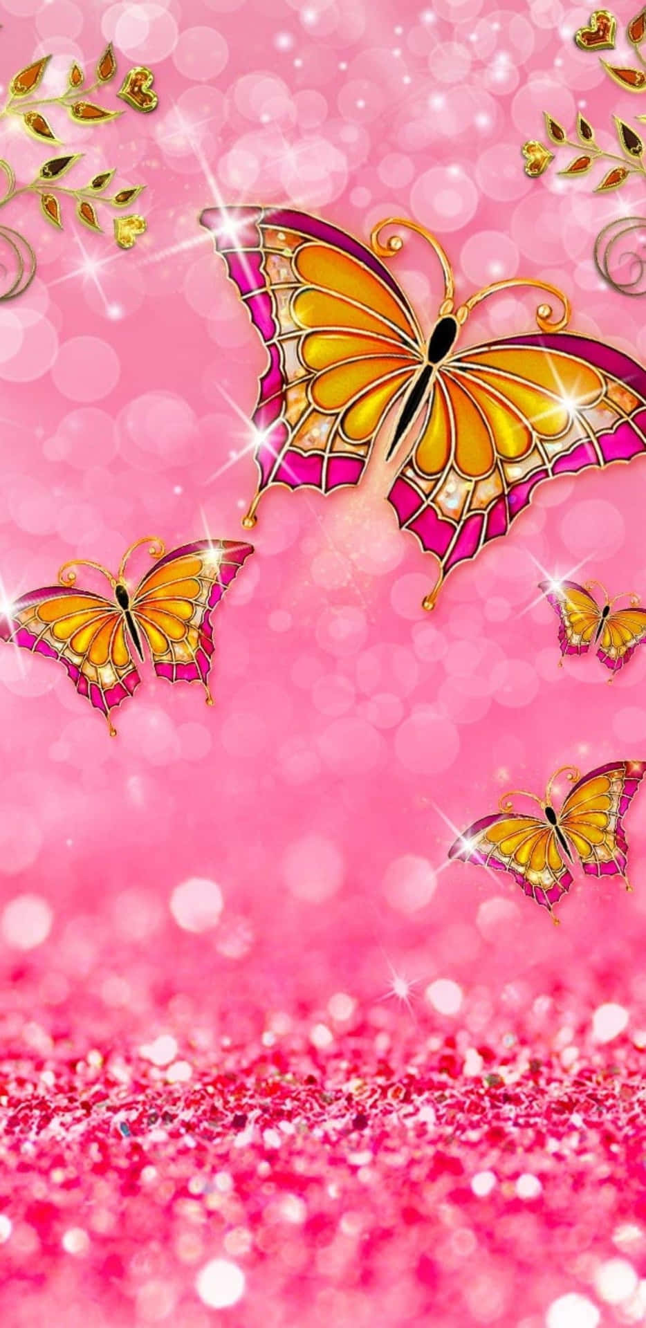 Kaleidoscope Pink Glitter Butterfly Wallpaper