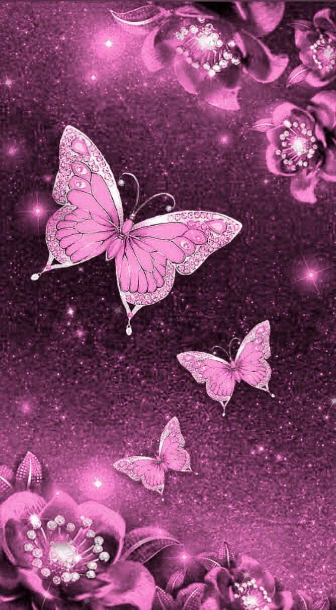 Hermosay Revoloteante Mariposa Rosa De Purpurina. Fondo de pantalla