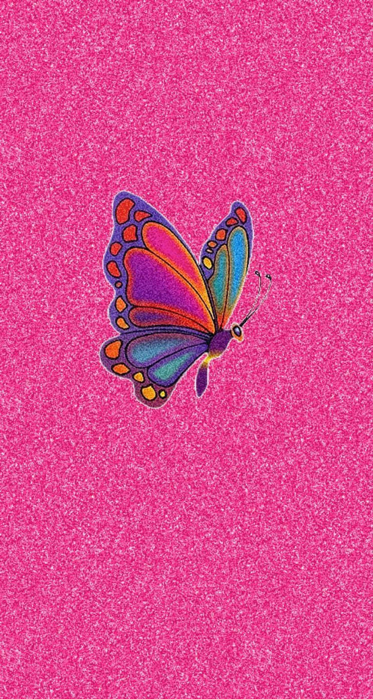 A beautiful pink glitter butterfly perched on a bush Wallpaper