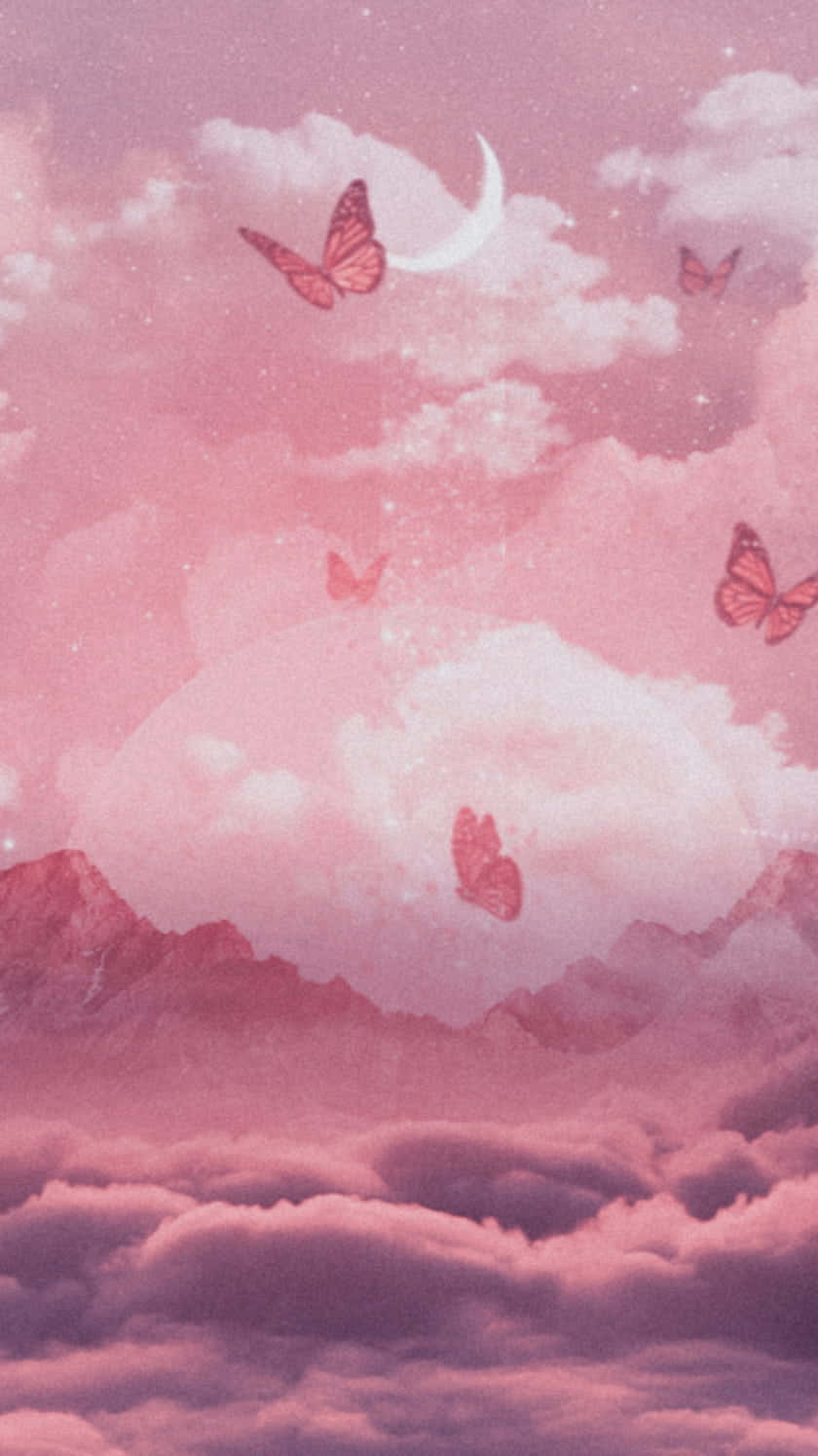Pink Glitter Butterfly Heavens Wallpaper