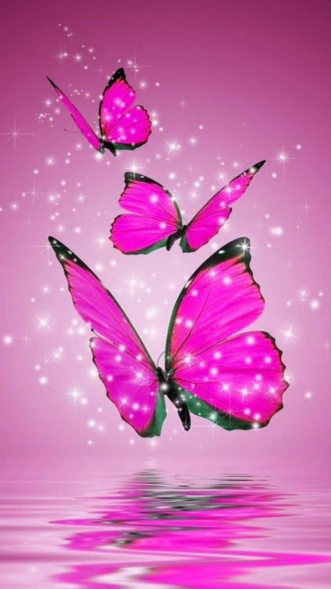 En smuk lyserød glitrende sommerfugl, der skinner i solen. Wallpaper
