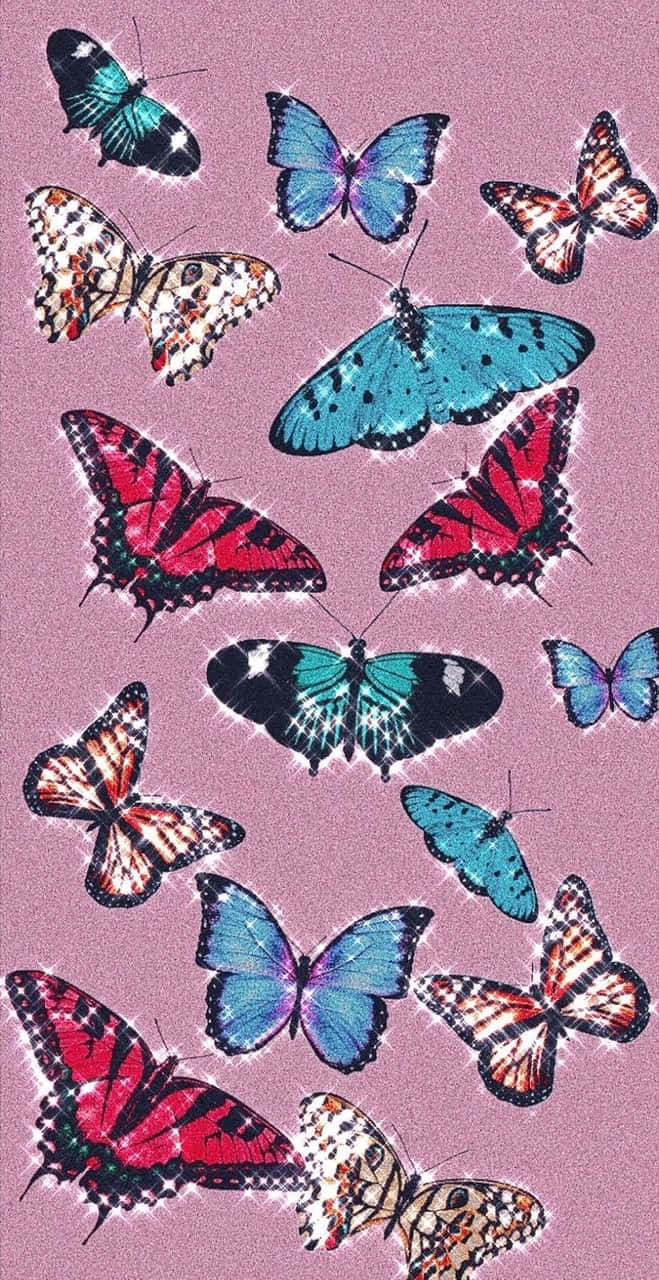 En lyserød sommerfugl glimter med glimrende glimmer. Wallpaper