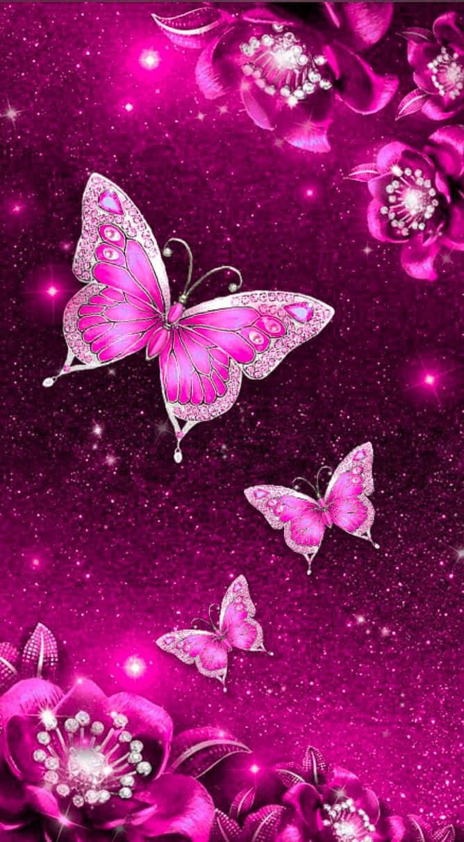 Intricate Pink Glitter Butterfly Wallpaper