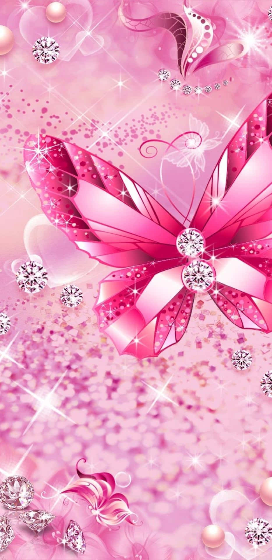 Delikat Pink Glitter sommerfugl, En Sikker Tegn på Forår Wallpaper