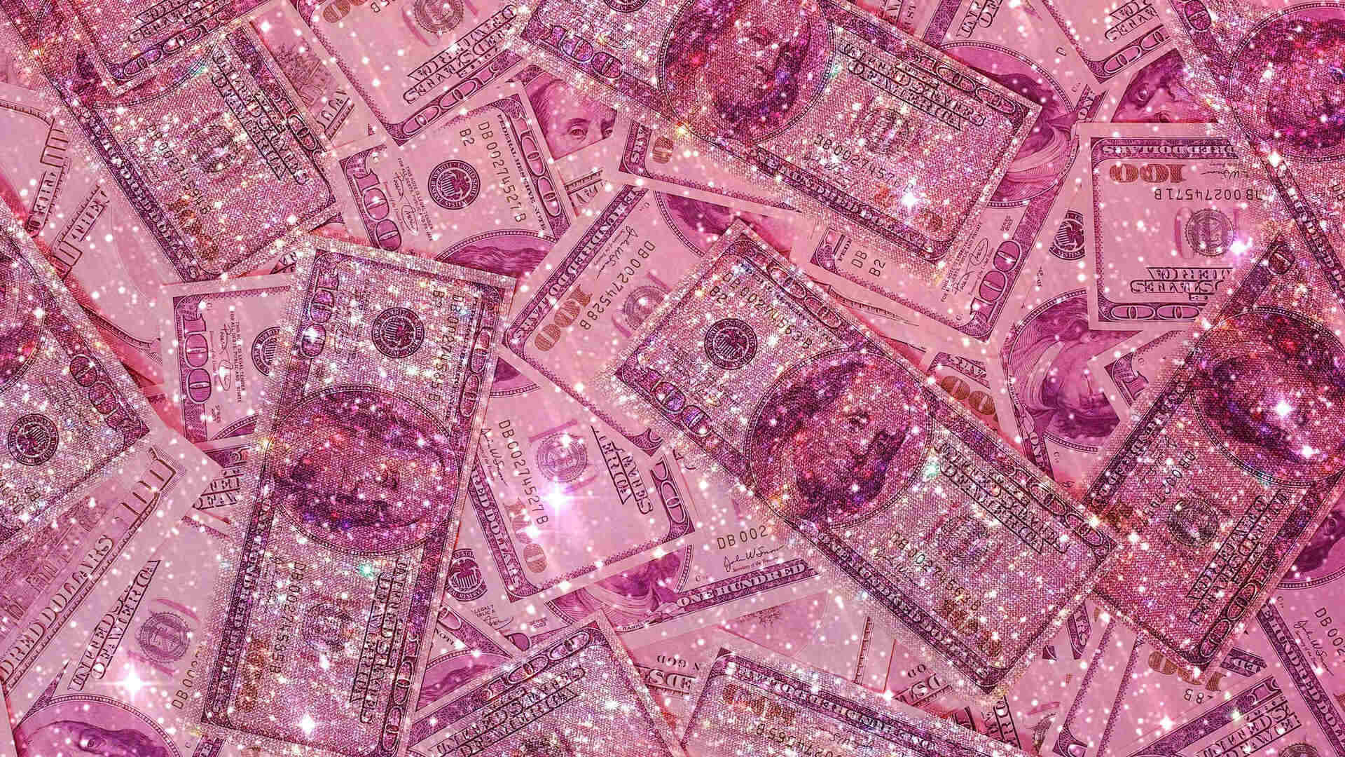 Pink Glitter Dollar Bills Aesthetic Wallpaper