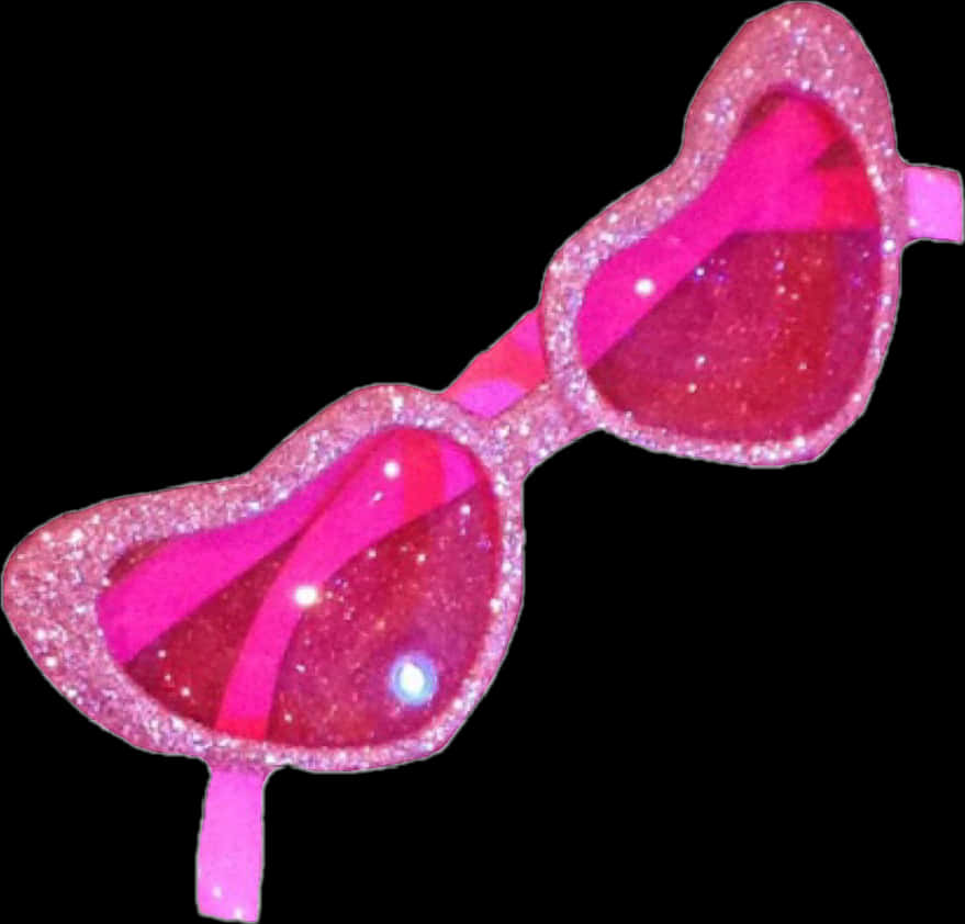 Pink Glitter Heart Sunglasses PNG
