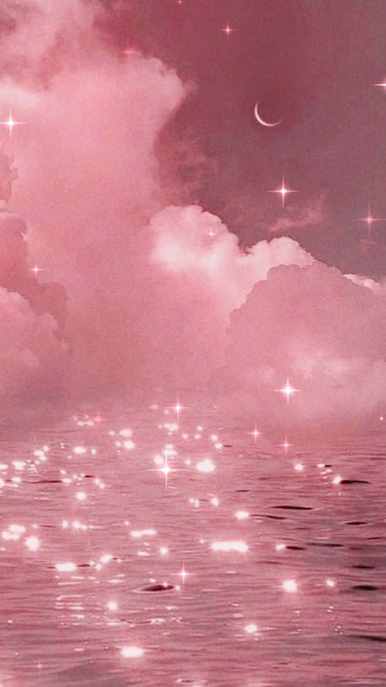 Pink Glitter Waterand Sky Aesthetic Wallpaper