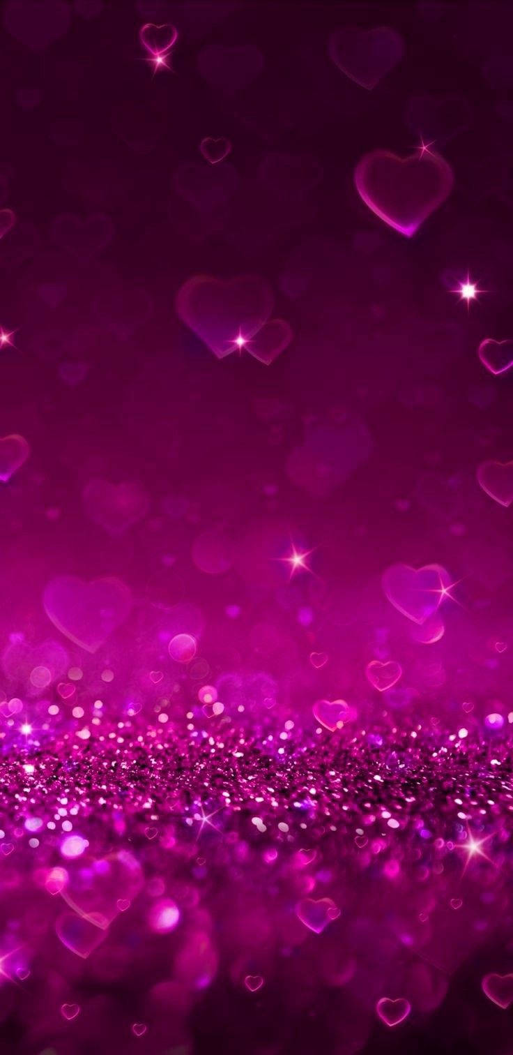 Pink Glitter Med Gennemsigtige Hjerter Wallpaper