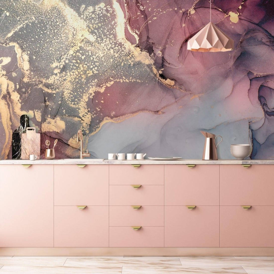 Pink Cabinet Gold Marble Wallpaper