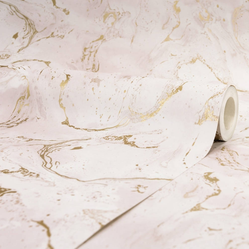 Rollemit Pinkfarbenem Marmormuster-hintergrundbild In Gold Wallpaper