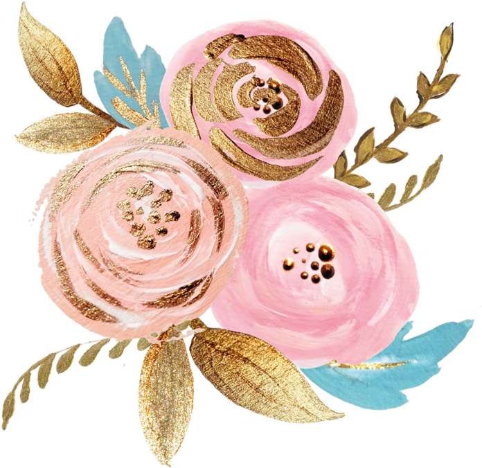Pink Gold Watercolor Floral Design PNG