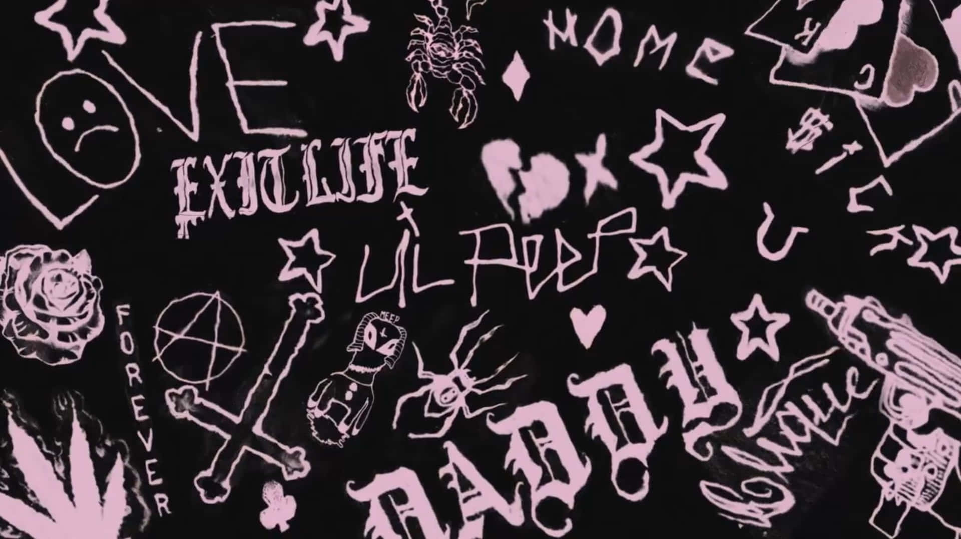 Pink Goth Aesthetic Doodle Collage Wallpaper