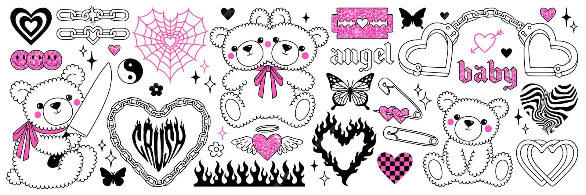 Pink Goth Aesthetic Sticker Collection Wallpaper