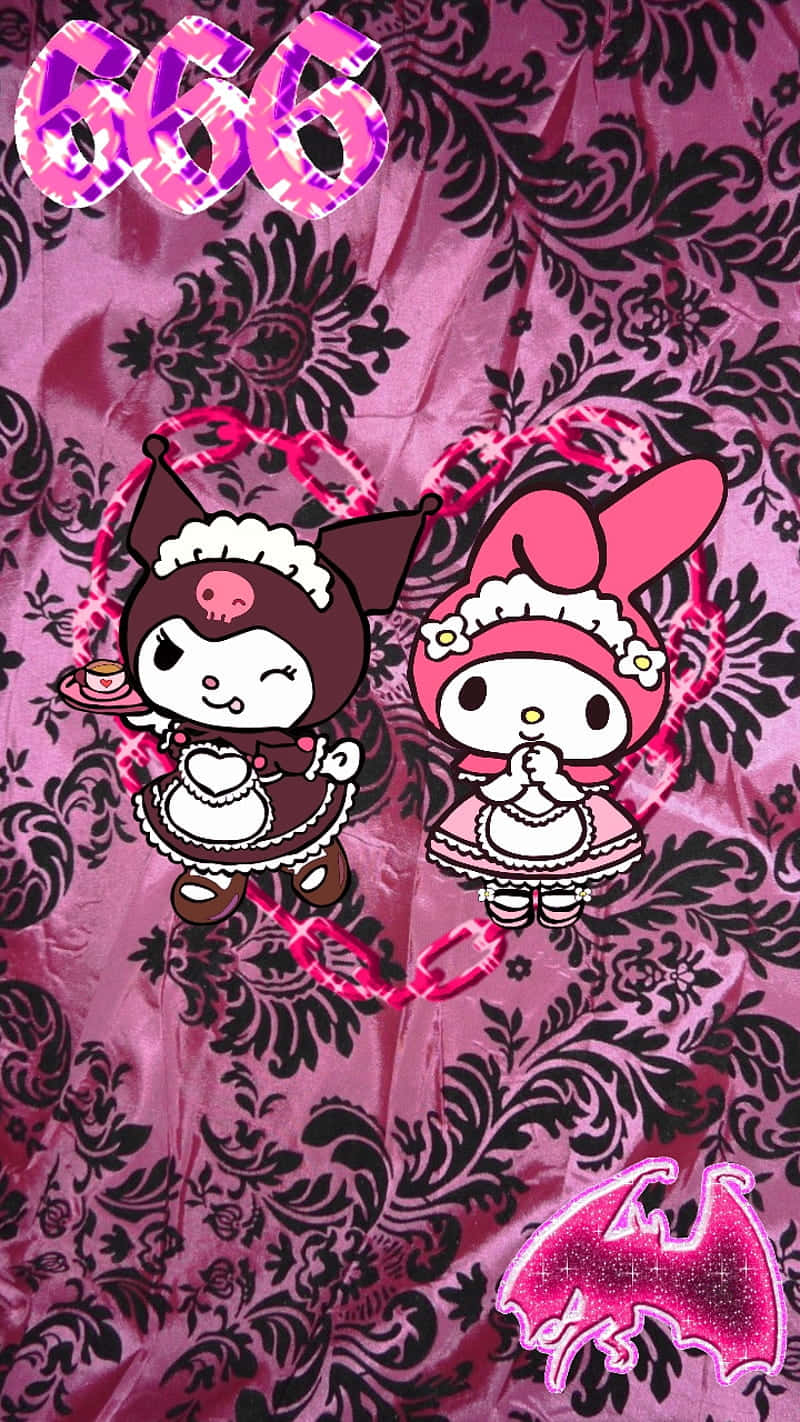 Pink Goth Aestheticwith Cute Characters666 Wallpaper