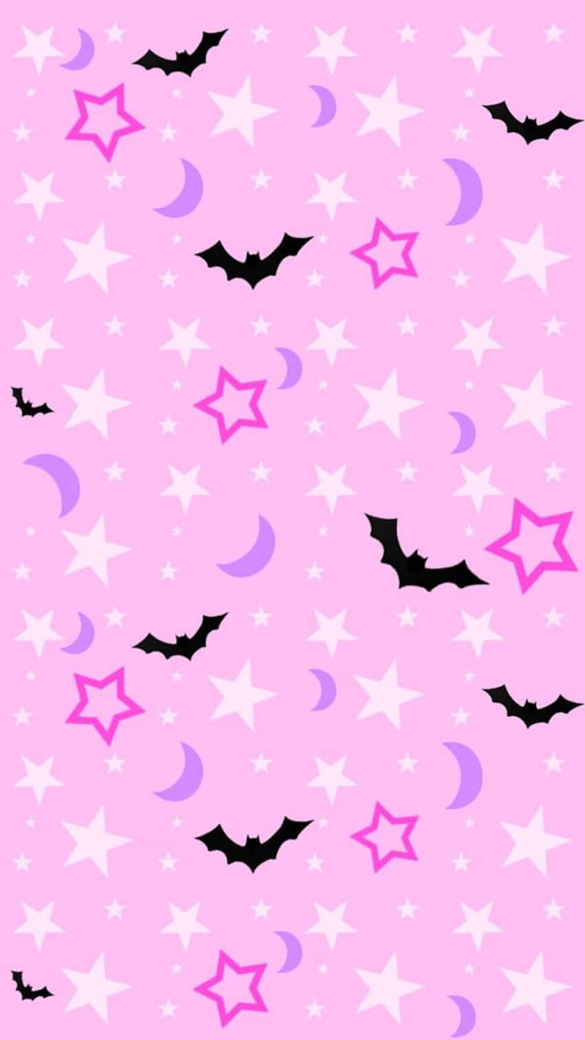 Pink Goth Batsand Stars Pattern Wallpaper