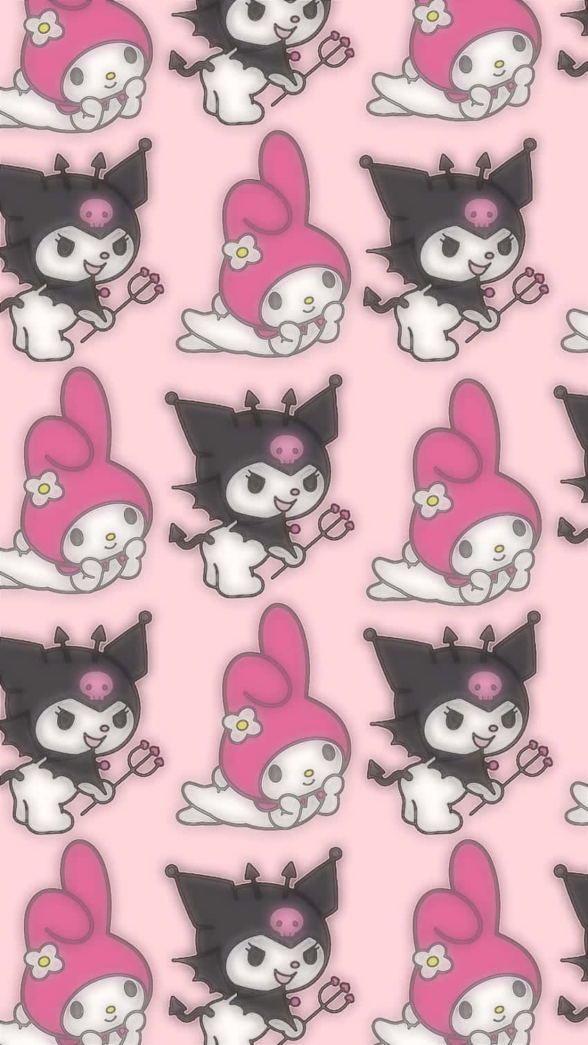 Pink Gothic Cartoon Characters Pattern Wallpaper