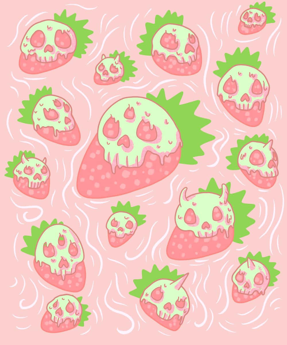 Pink Gothic Skull Pattern Wallpaper