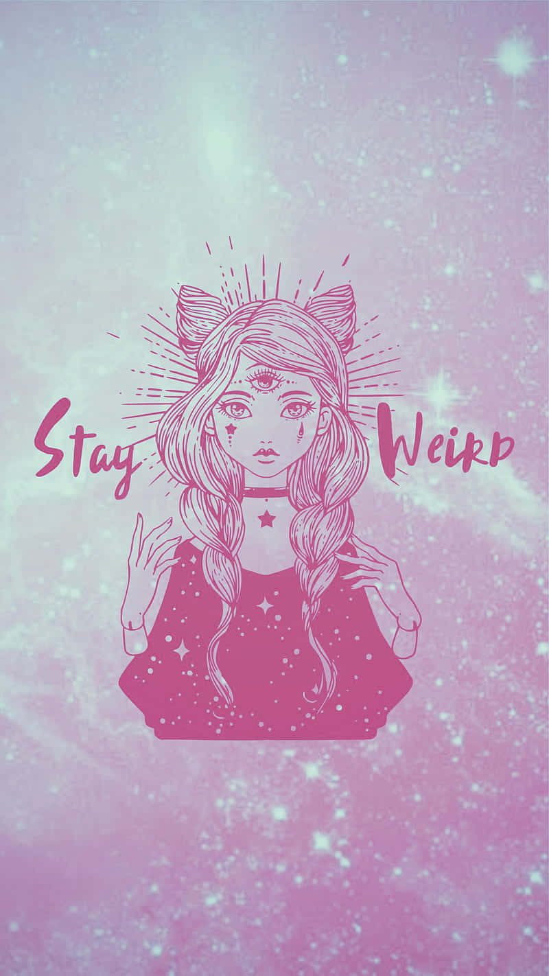 Ilustrasi Stay Weird Goth Pink Wallpaper