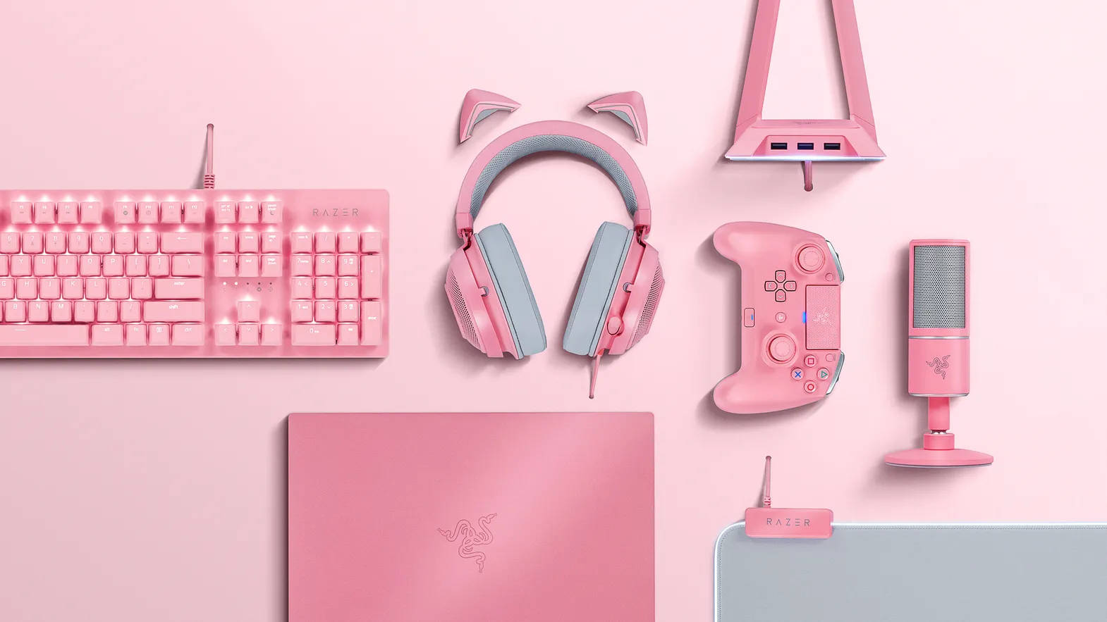 Pink Gray Aesthetic Gaming Keyboard Wallpaper