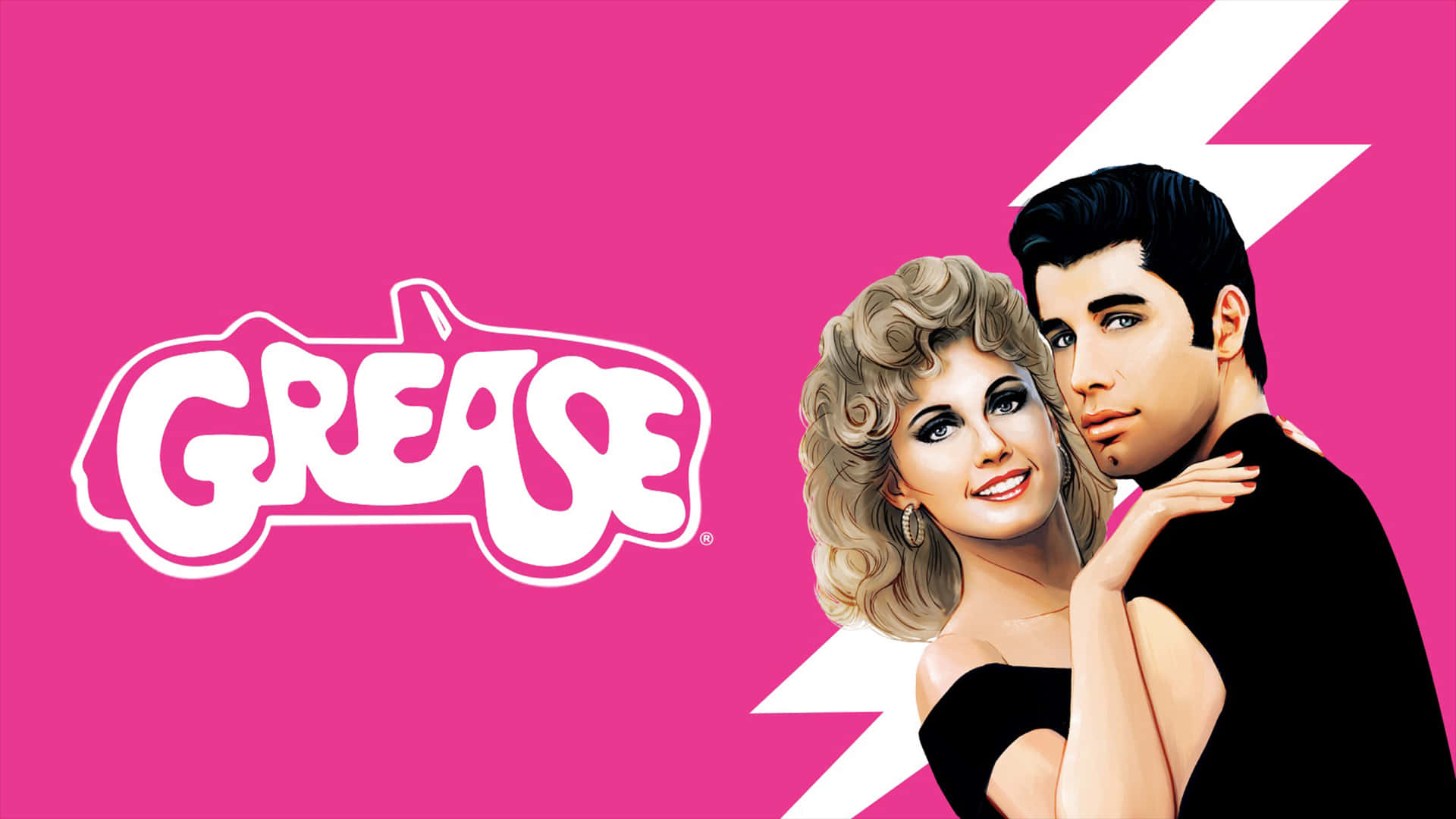 Pink Grease Poster With Travolta And Olivia Newton John Wallpaper