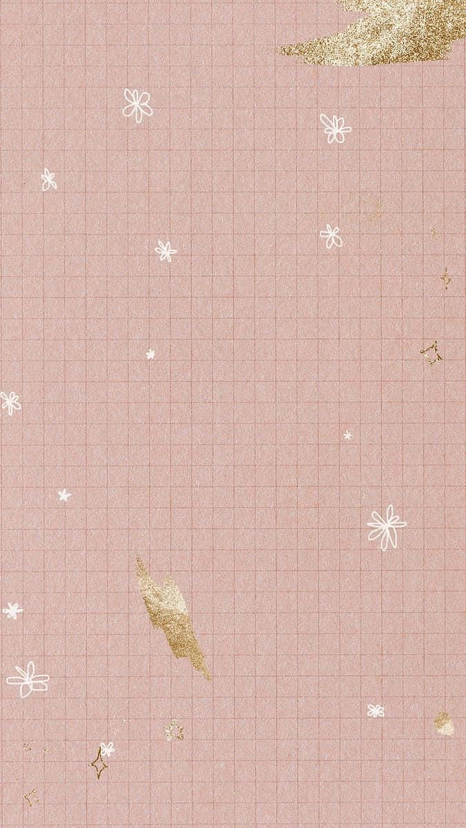 En pink baggrund med guldstjerner og skyer Wallpaper
