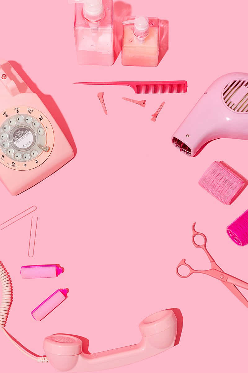 Pink Hair Stylist Toolsand Accessories Wallpaper