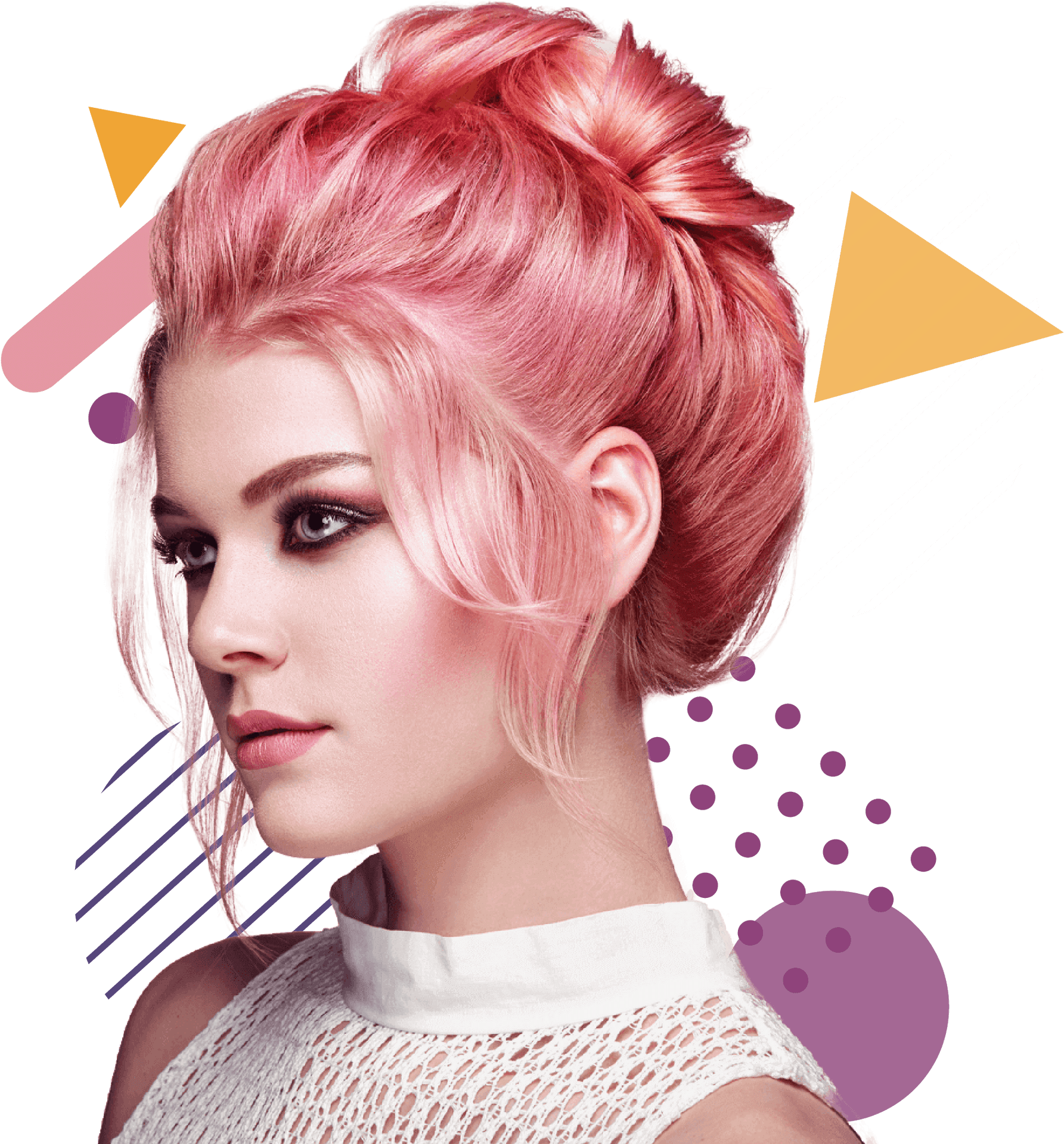Pink Hair Updo Style Woman PNG
