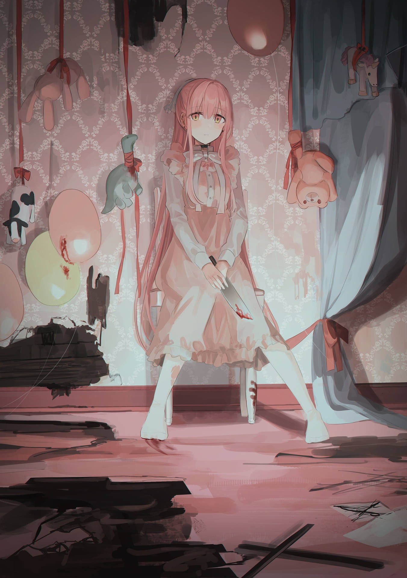 Pink-haired Aesthetic Sad Anime Girl