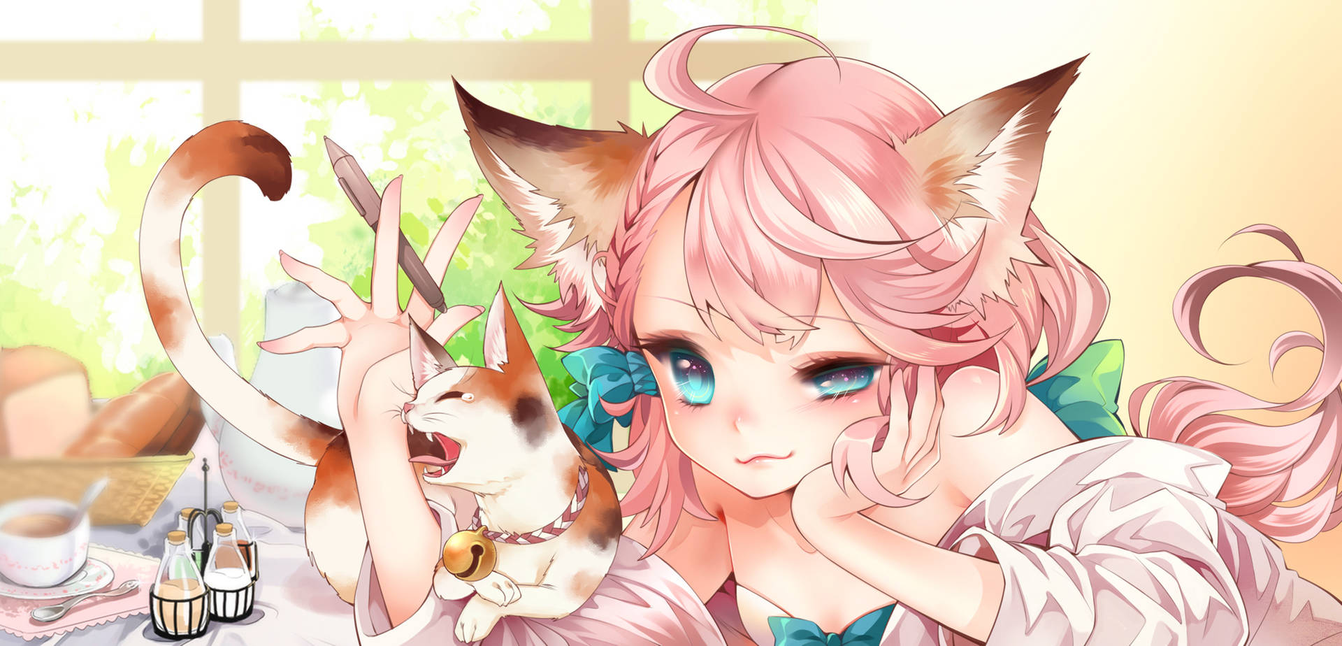 Pink Haired Anime Cat Girl Wallpaper
