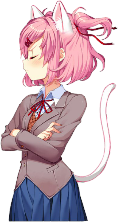 Pink Haired Anime Cat Girl Crossed Arms PNG