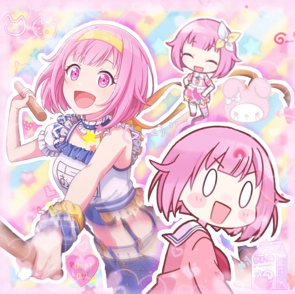 Pink Haired Anime Character Collage Wallpaper