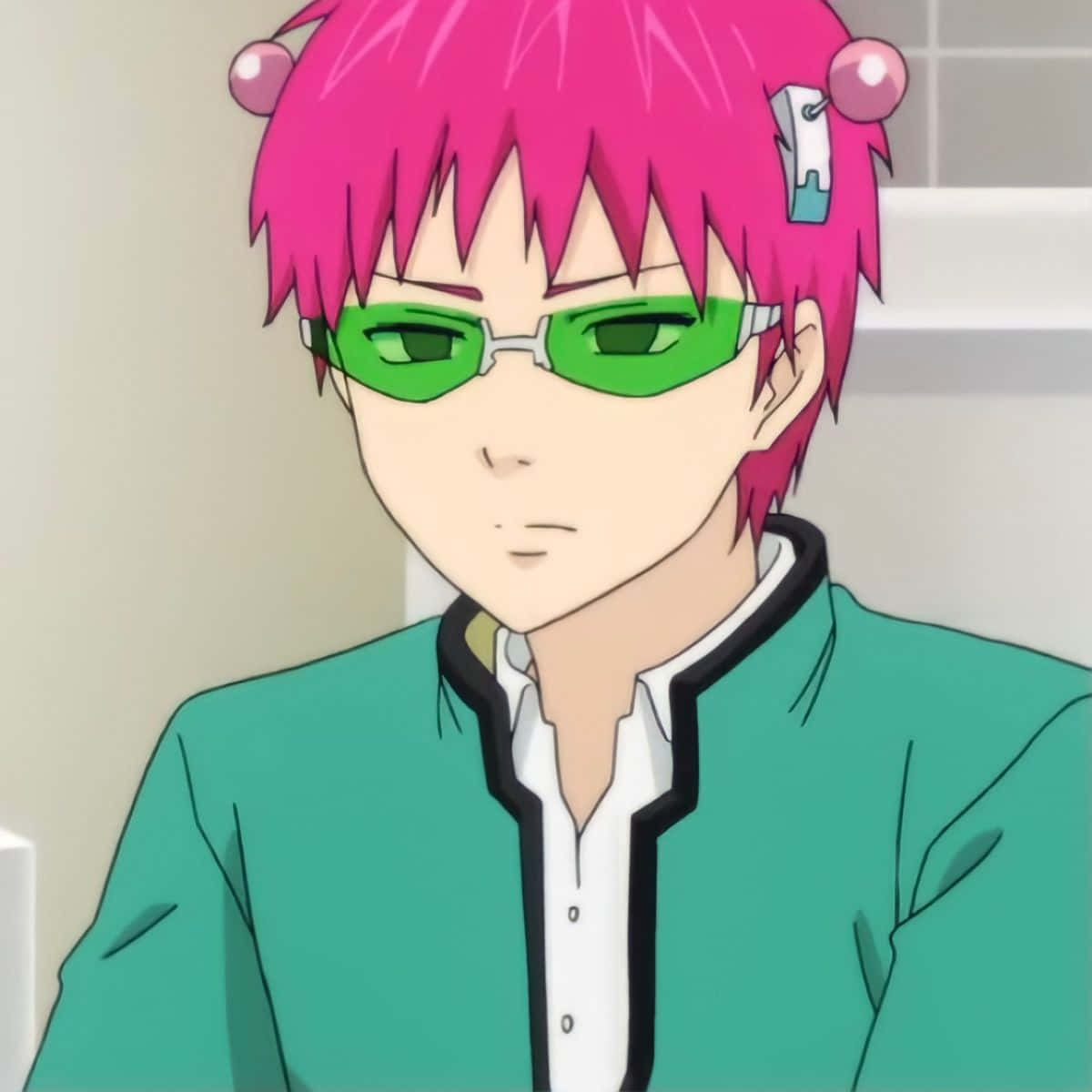 Pink Haired Anime Character Green Glasses Wallpaper
