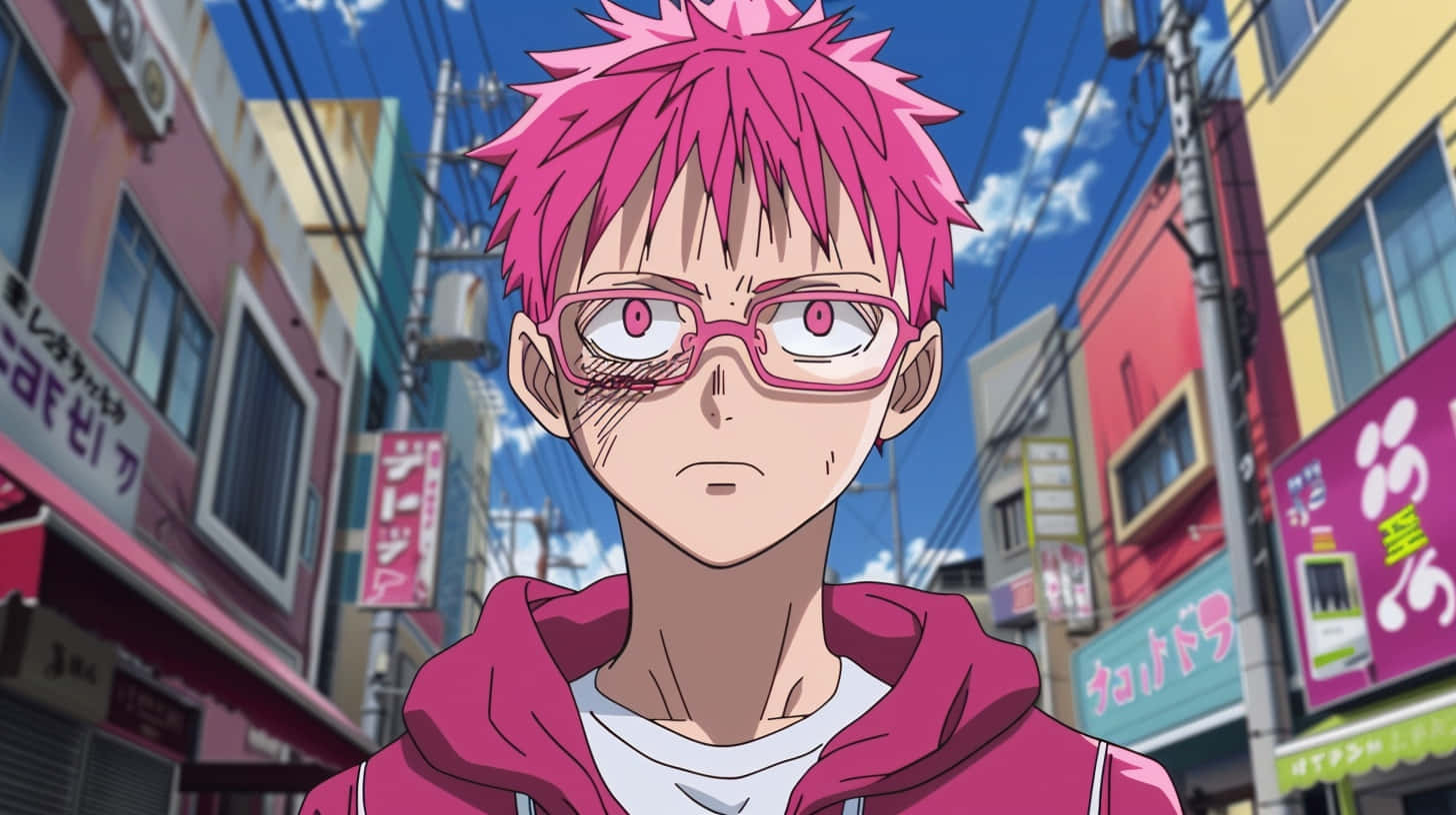 Pink Haired Anime Character With Glasses Wallpaper
