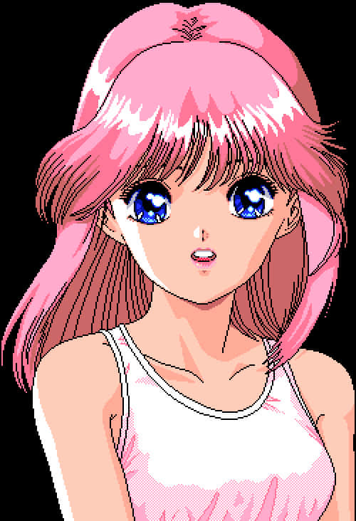 Pink Haired Anime Girl Portrait PNG