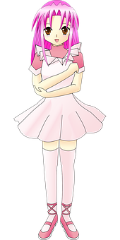 Pink Haired Anime Girl Standing PNG