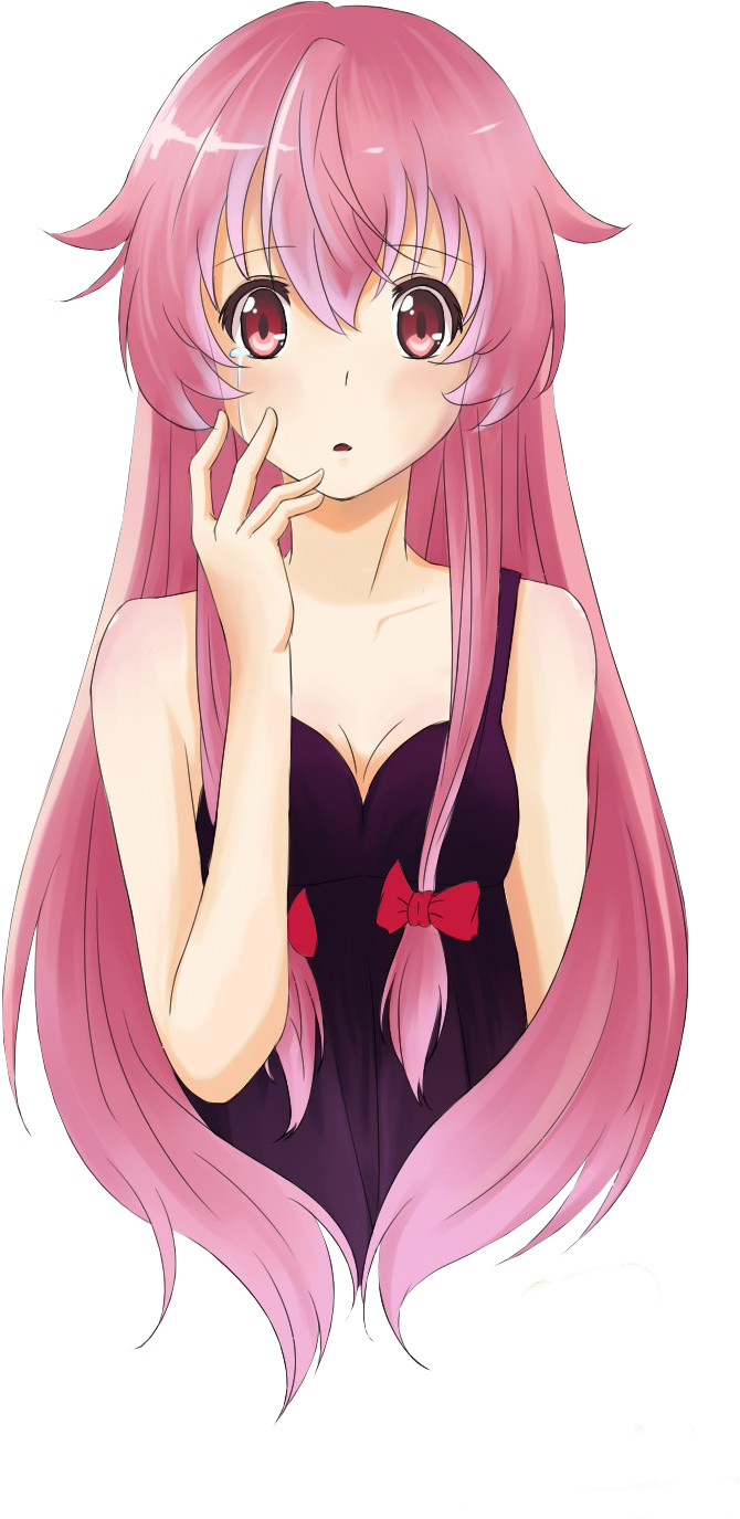 Pink Haired Anime Girl Thoughtful Pose PNG