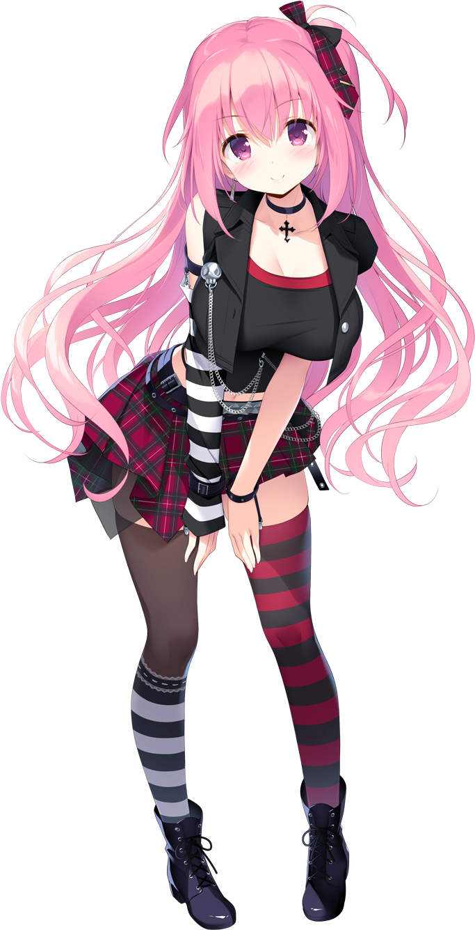 Pink Haired Anime Girl With Bangs PNG