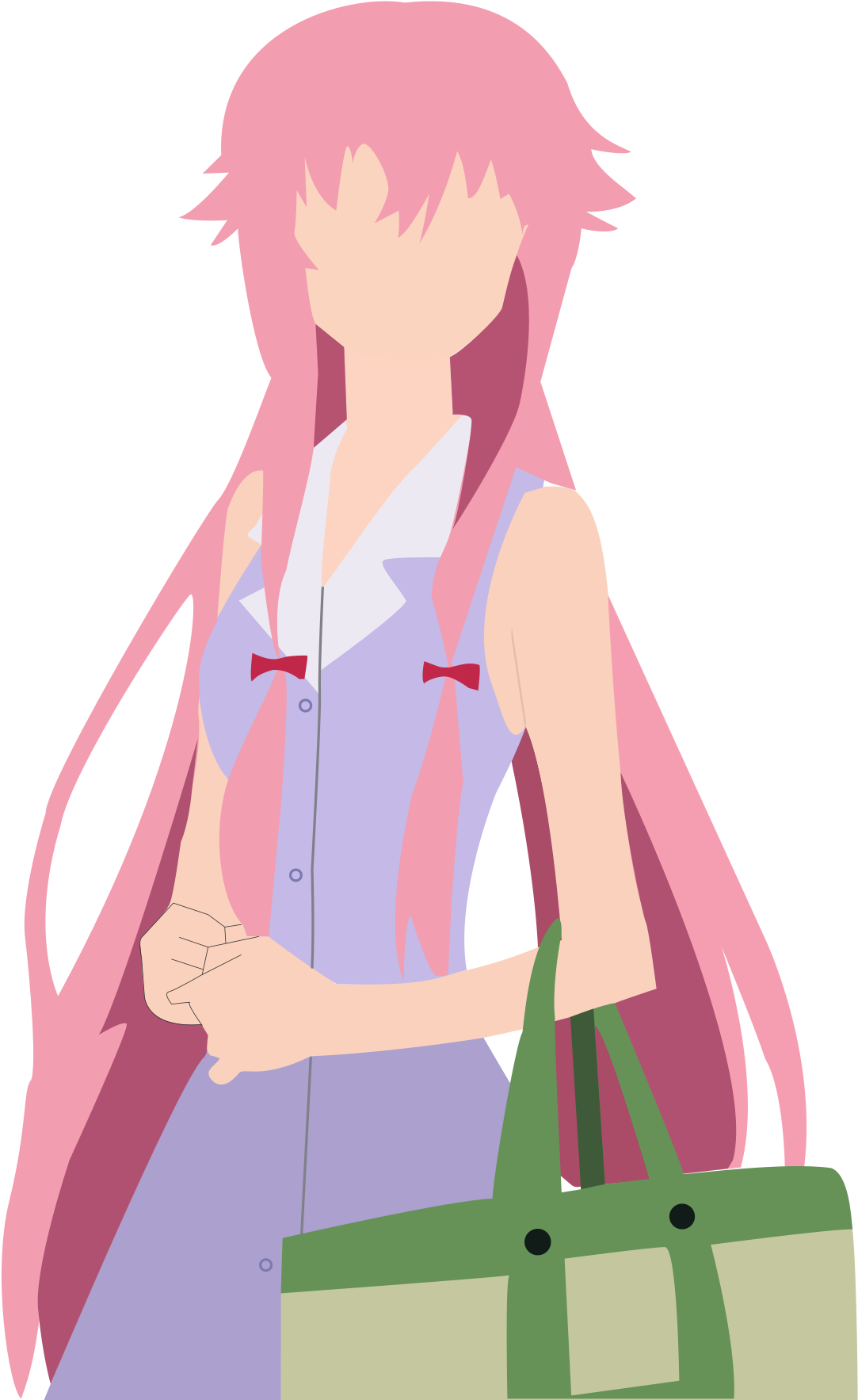 Pink Haired Anime Girl With Green Bag PNG