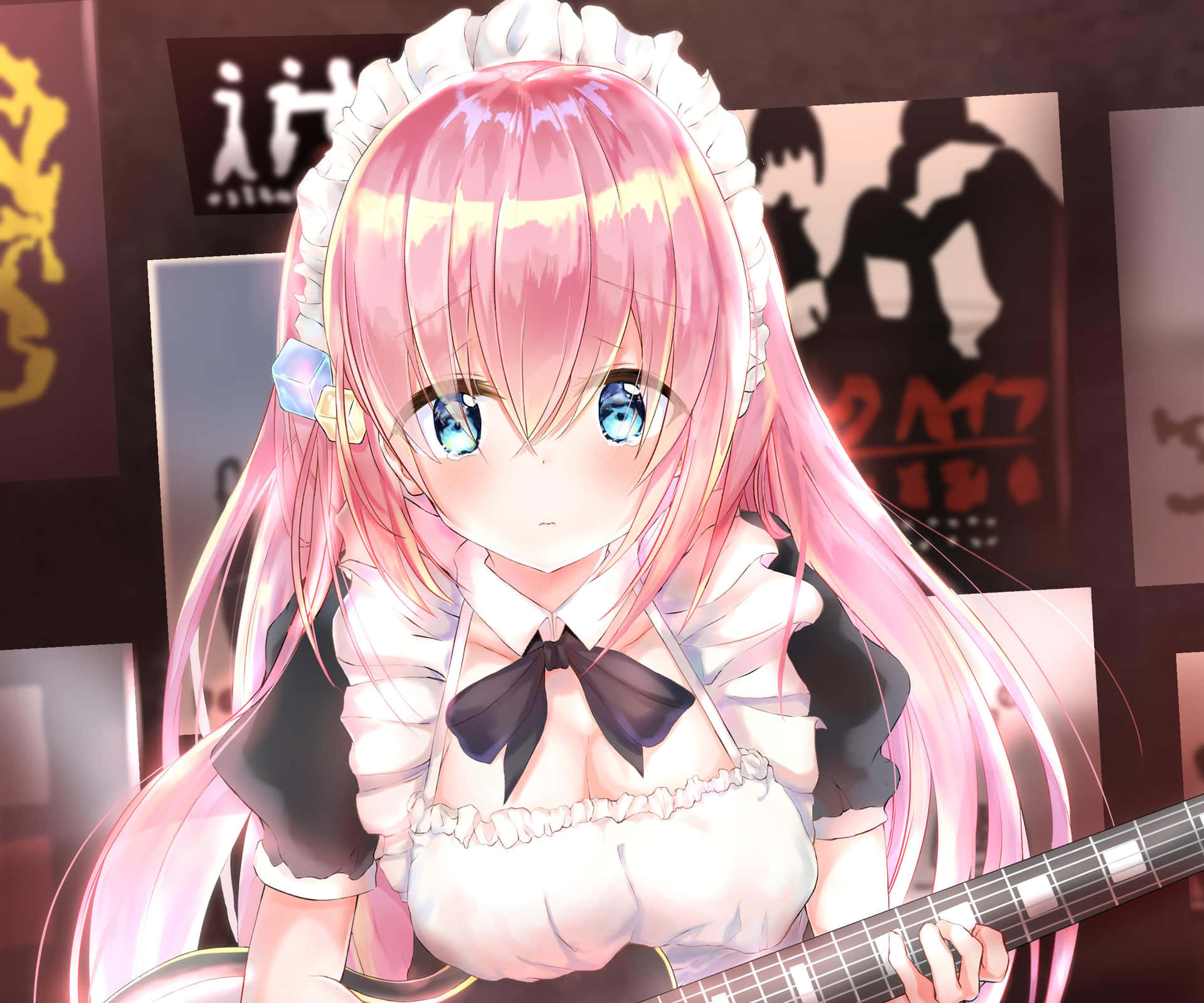 Pink Haired Anime Girl With Guitar Wallpaper